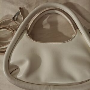small cream white top handle purse